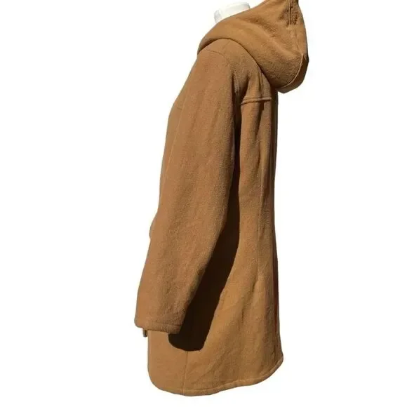 Cabela’s Women’s Toggle Duffel Wool-blend Hooded Coat, Large. Tan cargo pockets - Picture 6 of 16